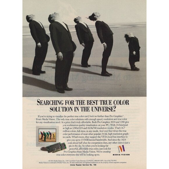 Media Vision Pro Graphics Card 1993 Vtg Print Ad CA People Beach Looking Up u - Picture 1 of 4